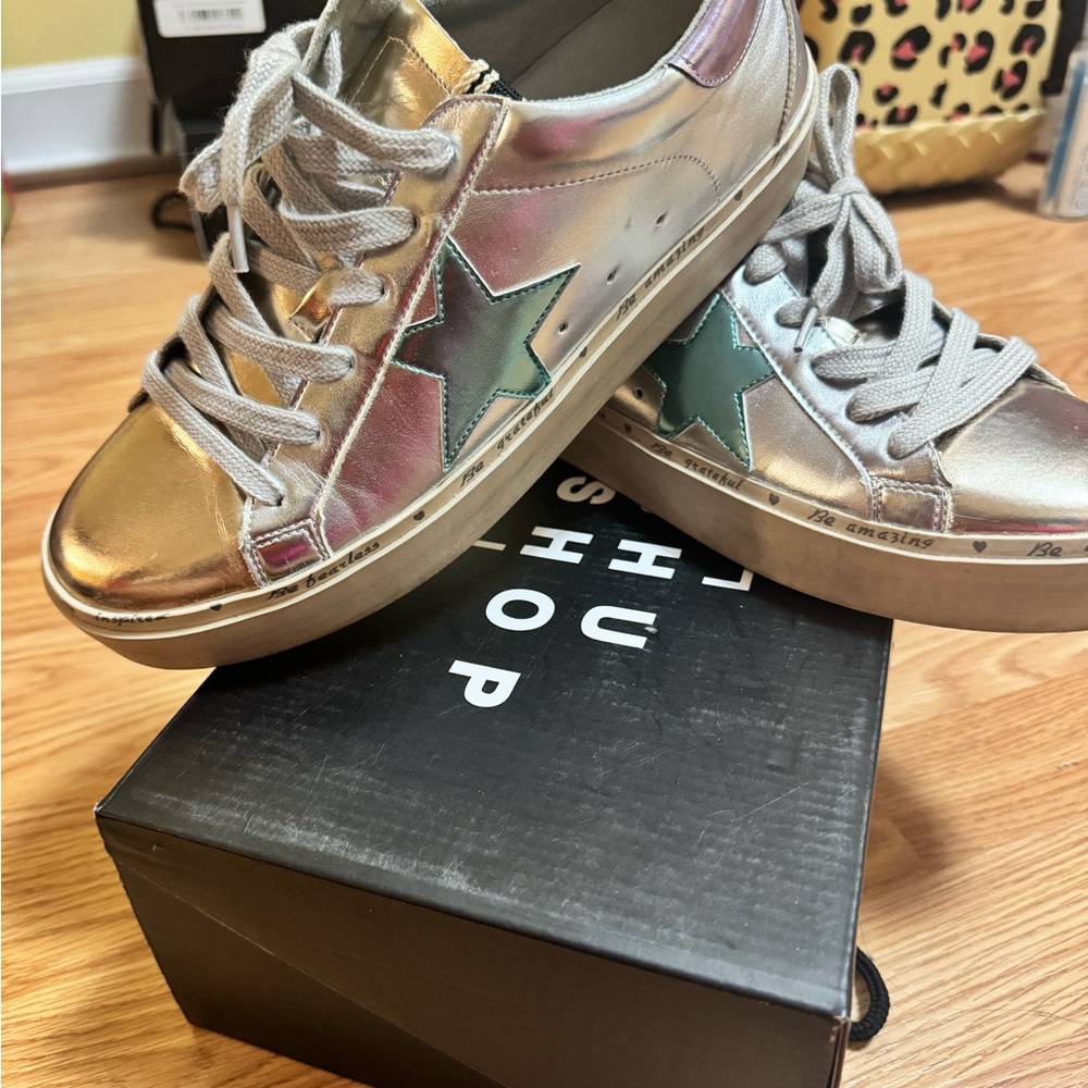 Shushop Petula Metallic Sneakers with Star Detail - IN EXCELLENT CONDITION 🤩